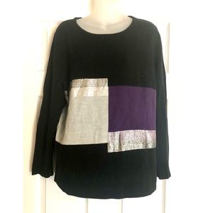 JM Collection Color Blocked Crew Neck Sweater
